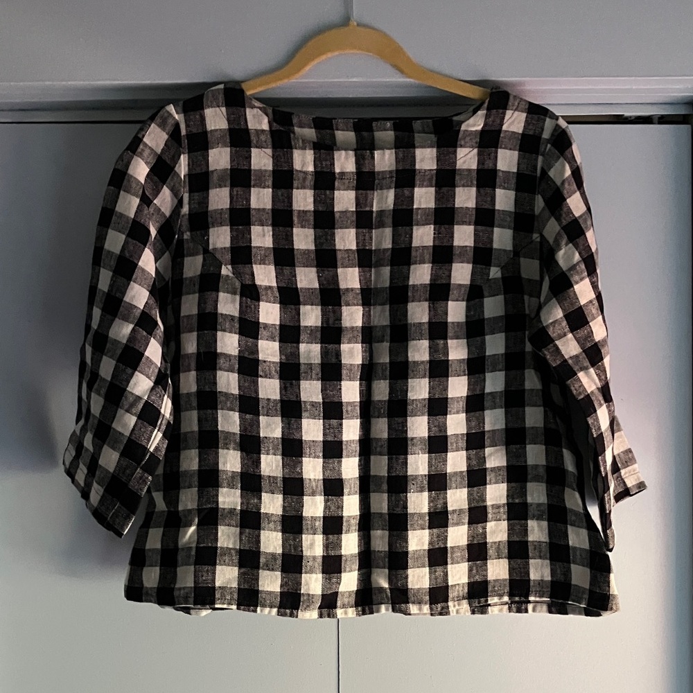 notPERFECTLINEN DAVOS Large Check Heavy Linen Top M-Never Worn